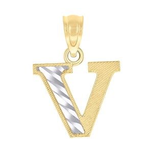 10kt 10k Two-Tone Gold Unisex Diamond-Cut Initial V Charm Pendant